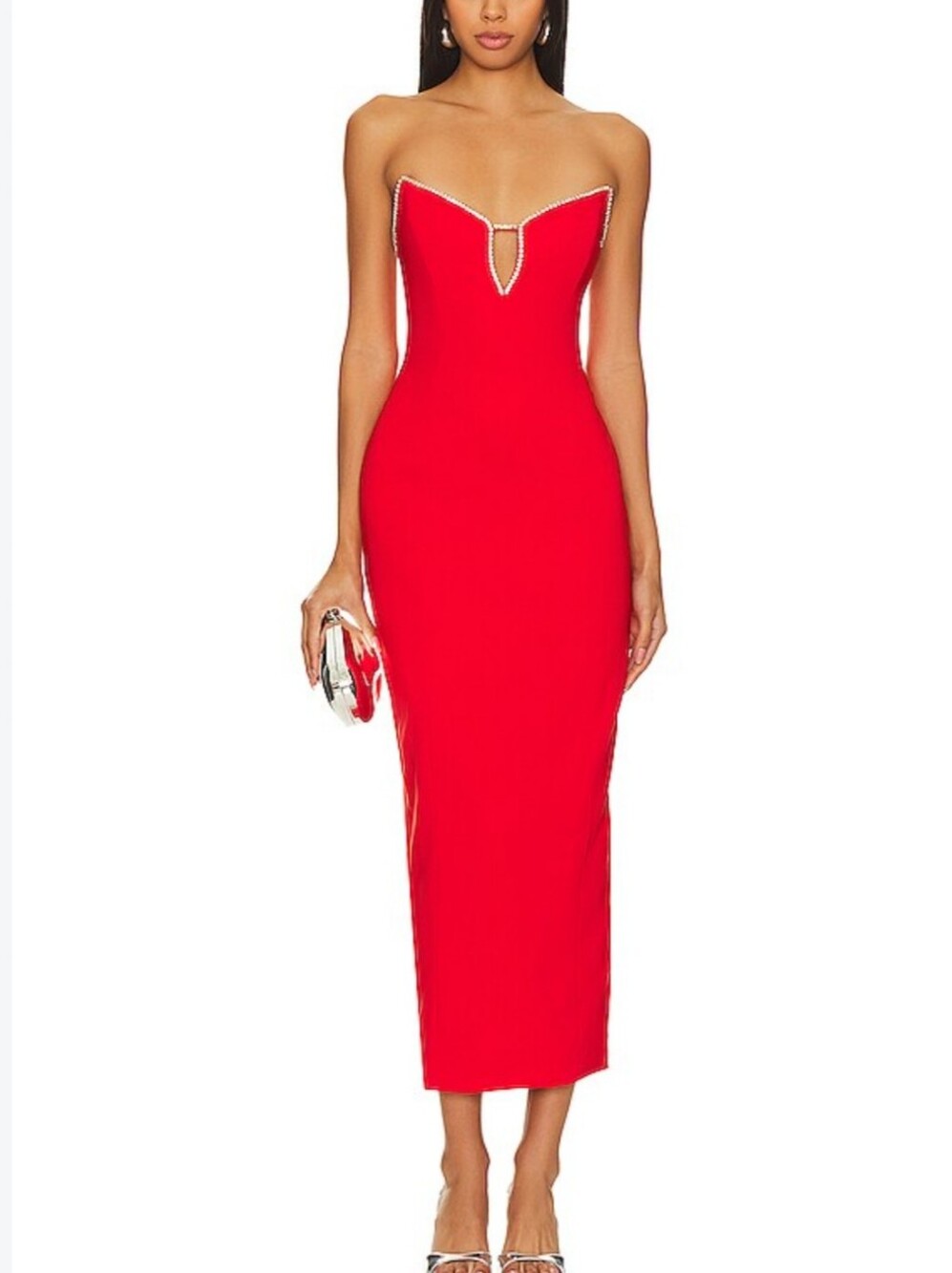 Runaway the Label Bec Red Midi Dress with Jewel-Trim Sweetheart Neckline size XS